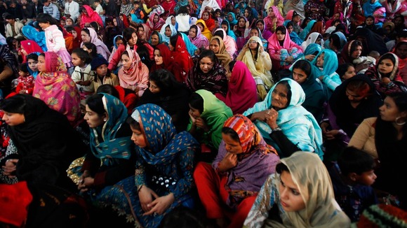 Pakistani Christians attend a mass at a cathedral church in Peshawar