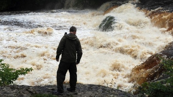Fast flowing River Ure at Aysgarth Falls in the Yorkshire Dales in June 2012