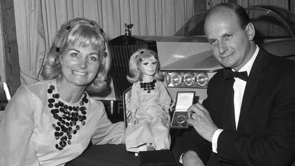 Gerry Anderson receiving a television society medal in 1966 with his then-wife Sylvia