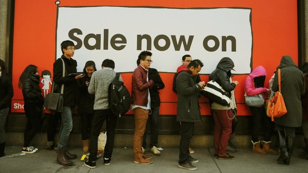 Shoppers queue to enter Selfridges