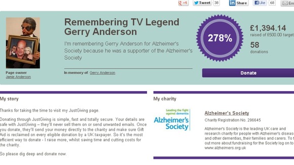A JustGiving page has been set-up to remember Gerry Anderson, who suffered with Alzheimers.