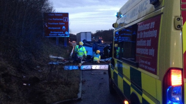 A man was taken to hospital after his van overturned