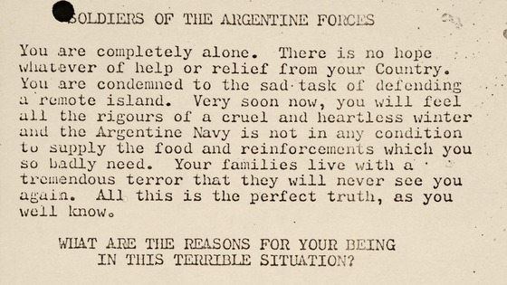 A leaflet produced to drop on Argentine forces on the Falkland Islands.