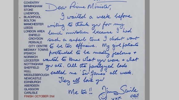 An undated letter from Savile thanks Thatcher for inviting him to lunch to discuss charitable fundraising.