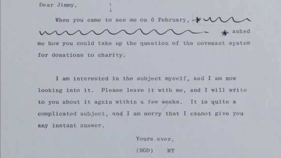 The Prime Minister sends a letter to Savile on February 25th 1980 following their meeting.