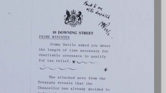 A note for the Primer Minister regarding Savile's enquiry for tax relief on charitable convenants (dated February 22nd 1980).