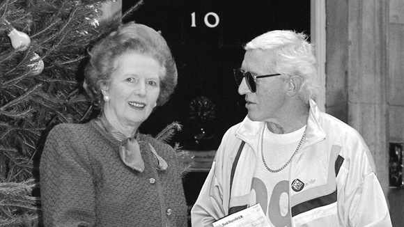 Margaret Thatcher pictured with Jimmy Savile outside No 10 Downing Street in 1988.