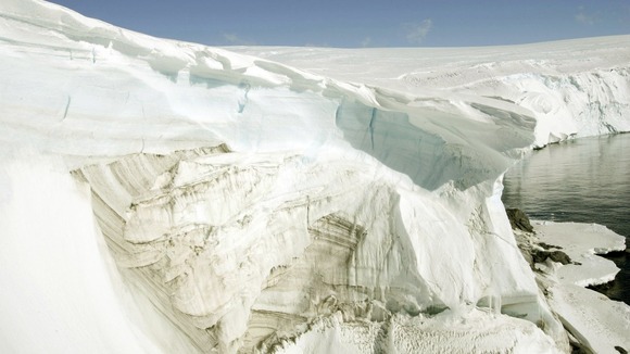 A cliff face at Landsend on the coast of Cape Denison in Antarctica