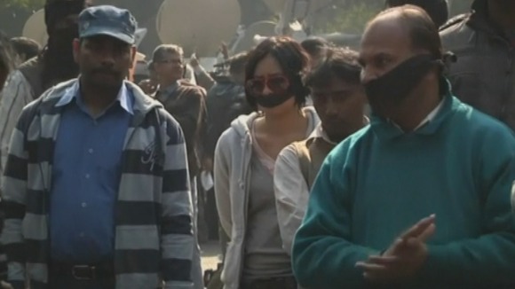 Some protesters covered their mouths