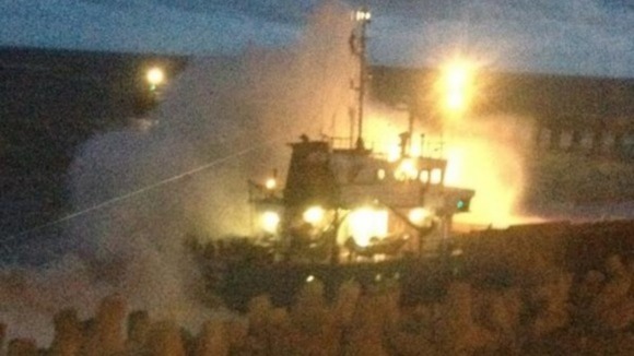 Cargo ship run aground at Llandulas near Colwyn Bay, North Wales