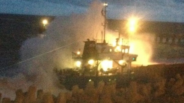Cargo ship run aground at Llandulas near Colwyn Bay, North Wales
