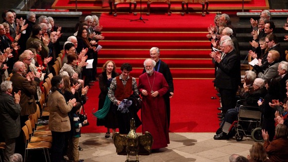 The Archbishop of Canterbury Dr. Rowan Williams accompanied by family members, leaves Canterbury Cathedral in Kent.
