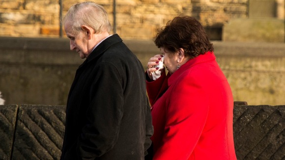 Members of the congregation leave St Saviour in High Green, Sheffield following a prayer service for Alan Greaves.