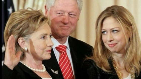 Hillary Clinton with her husband Bill and daughter Chelsea in 1998, the year of her earlier blood clot.