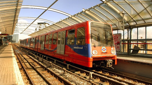 The Docklands light railway in East London.
