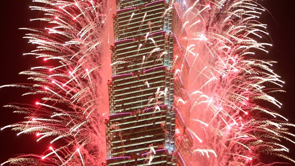 Fireworks explode from Taiwan's tallest skyscraper, the Taipei 101