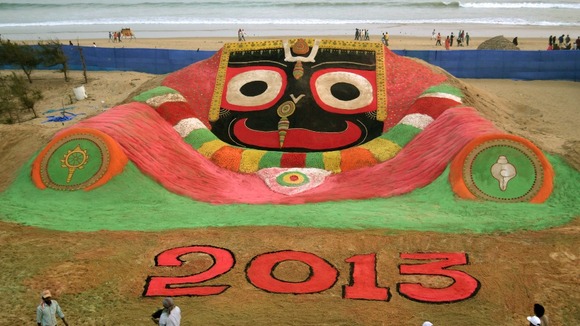 Sand sculpture designed by artist Sudarshan Pattnaik