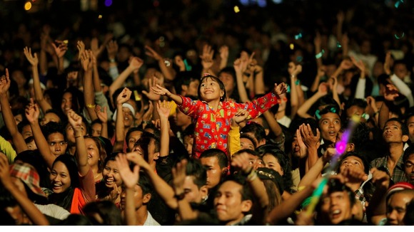 People celebrate at Burma's first public New Year countdown celebration