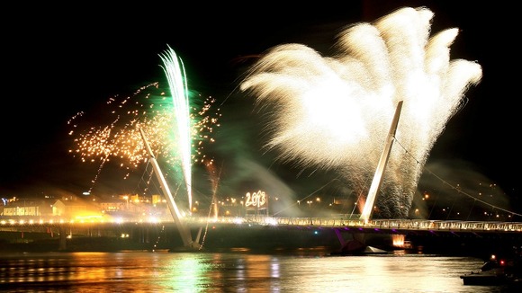 Fireworks over the Peace bridge in Derry, as the city celebrates becoming 2013 UK city of culture