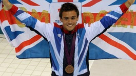 Tom Daley as he celebrates his Bronze medal