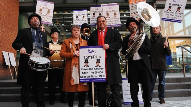 Maria Eagle joins TSSA General Secretary, Manuel Cortes and other rail campaigners from the transport union as they demonstrate