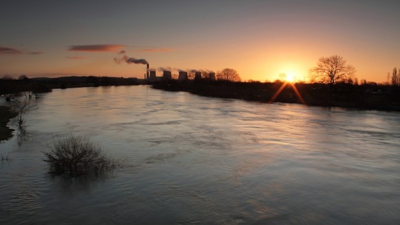A swollen river Trent near Sawley in Derbyshire