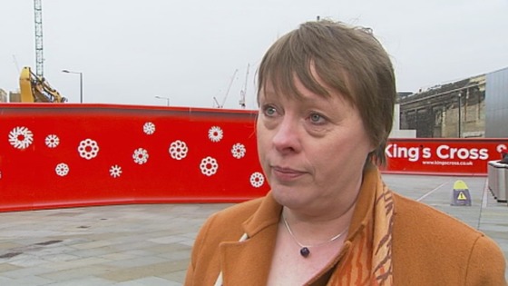 Maria Eagle speaking outside Kings Cross station today