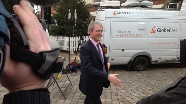 Owen Paterson arrives in Upton upon Severn