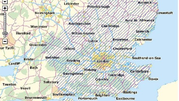 Areas of England in drought