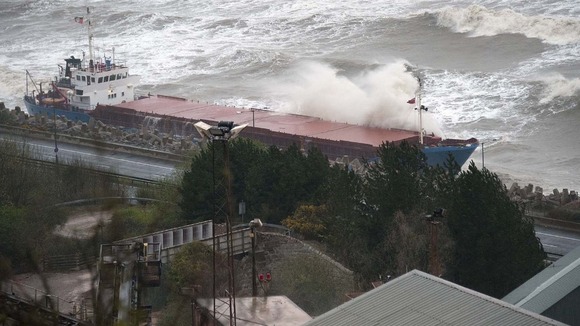 Stricken cargo vessel near Colwyn Bay