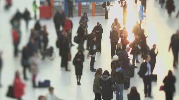 Crowd on a railway station concourse