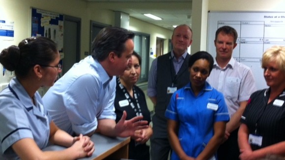 David Cameron meeting staff at the Royal Derby hospital