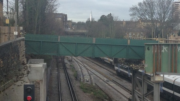 Temporary wooden footbridge has been built at St Johns in Deptford.