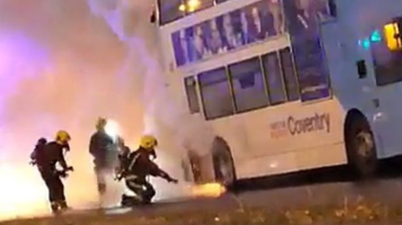 Dramatic footage shows crews tackling doubledecker bus fire Central