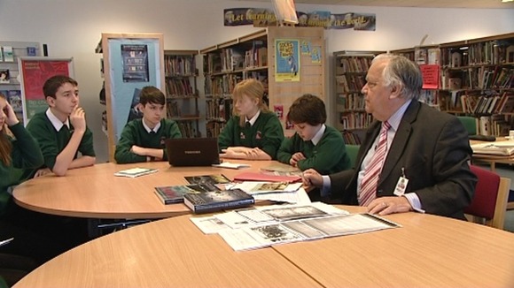 Harry Dymond talks to pupils at Wildern School