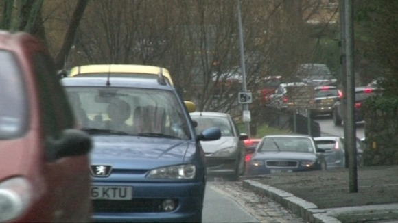 Long tail backs during the rush hour in Colwyn Bay