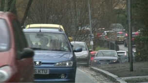 Long tail backs during the rush hour in Colwyn Bay