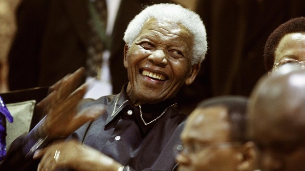South Africa's former president Nelson Mandela gestures from the gallery at the opening of parliament in Cape Town February 11, 2010.
