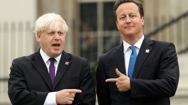 Mayor of London Boris Johnson with Prime Minister David Cameron during the lighting of the Paralympic Cauldron 