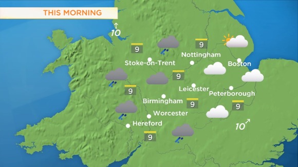Cloudy in the West Midlands but slightly sunnier in the East Midlands