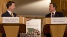 Deputy Prime Minister Nick Clegg and Prime Minister David Cameron at a Downing Street press conference to launch their Mid-Term Review