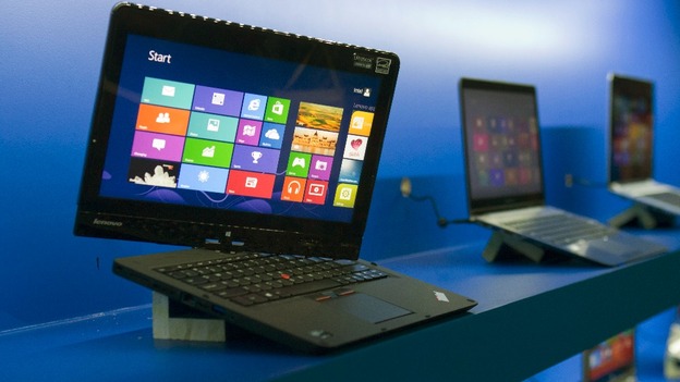 Convertible Lenovo Ultrabook displayed at an Intel news conference during the CES in Las Vegas