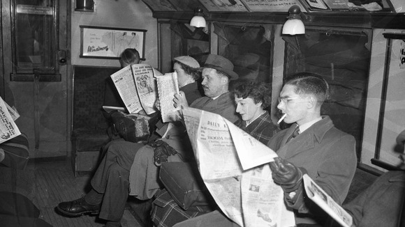 Passengers on the London Underground in 1955