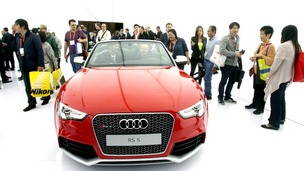 An Audi RS 5 Cabriolet is displayed during the first day of the Consumer Electronics Show in Las Vegas