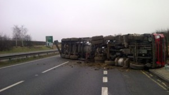 Overturned tanker on A14
