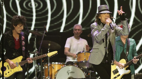 The Rolling Stones performing at the O2 Arena in London, as part of their 50th anniversary series of concerts.