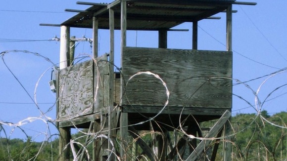 A watch tower at Camp X-Ray detention facility in Guantanamo Bay US Naval Base