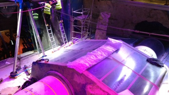 The shark tank at Blackpool is empty as the glass is replaced.