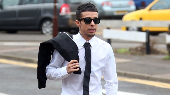 The 25-year-old rapper arrives at Guildford Crown Court today.