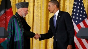 Afghan President Hamid Karzai and US President Barack Obama at the White House today